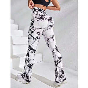 กางเกงโยคะเอวสูงรัดรูปสีพีชสำหรับผู้หญิงเลกกิ้งย้อมสีมัดย้อม - Product Image 5