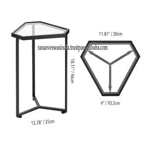 Mesa de Centro Moderna con Diseño Triangular, Tapa de Vidrio y Estructura Metálica, la Más Vendida, para el Hogar, de Rana Overseas Inc - Product Image 3
