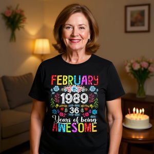 Maglietta floreale per compleanno di 36 anni, febbraio 1989, da donna, girocollo, manica corta, stampa digitale, regalo per adulti - Product Image 3