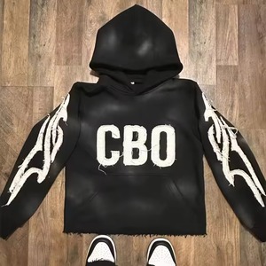 Survêtement à capuche avec logo personnalisé délavé par teinture style sportif décontracté et respirant pour l'hiver grande taille pour le sport de rue - Product Image 6