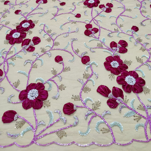 Luxury 3D hand <b>beaded</b> embroidered <b>fabric</b> - Product Image 1