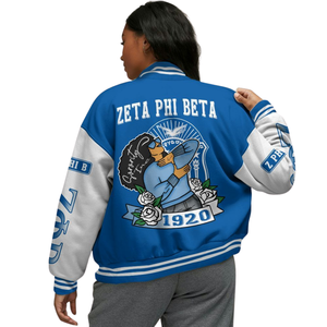 Zeta Phi Beta 1920 ZPB Varsity Blue White Letterman Jacket Sorority Greek Life Chenille Patch Founders Style Coat - Product Image 2