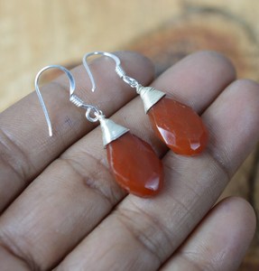Red Carnelian 925 Sterling Silver Gold Plated Cute Drop Earrings Handmade Women's Fashion Dangle Jewelry <b>Anniversary</b> Gift - Product Image 6