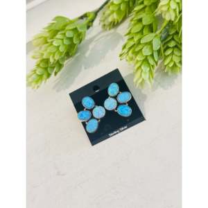 Pendientes Colgantes Hechos a Mano del Suroeste con Ópalo Azul y Plata de Ley, con Diseño de Racimo y Poste - Product Image 3