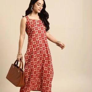 women Ethnic Motifs traditional Printed Regular Pure Cotton sleeveless Kurta with <b>Trousers</b> indian pakistani salwaar kameez <b>suit</b> - Product Image 1