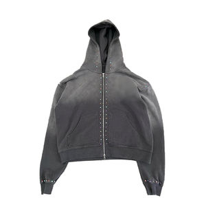 Custom Sweat Stack Pant Track Suits Acid Wash Tracksuits Rhinestone <b>Zip</b> <b>up</b> <b>Hoodie</b> and Flare Sweatpants Sweat suit Set for Men - Product Image 2