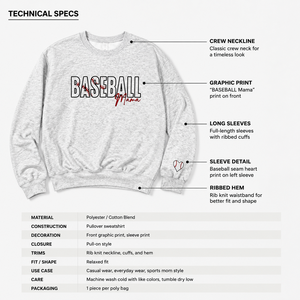 Women's Oversized Baseball <b>Mama</b> Graphic Crewneck Sweatshirt-Heather Grey Cotton/Polyester Blend 360g Breathable Fleece Pullover - Product Image 5