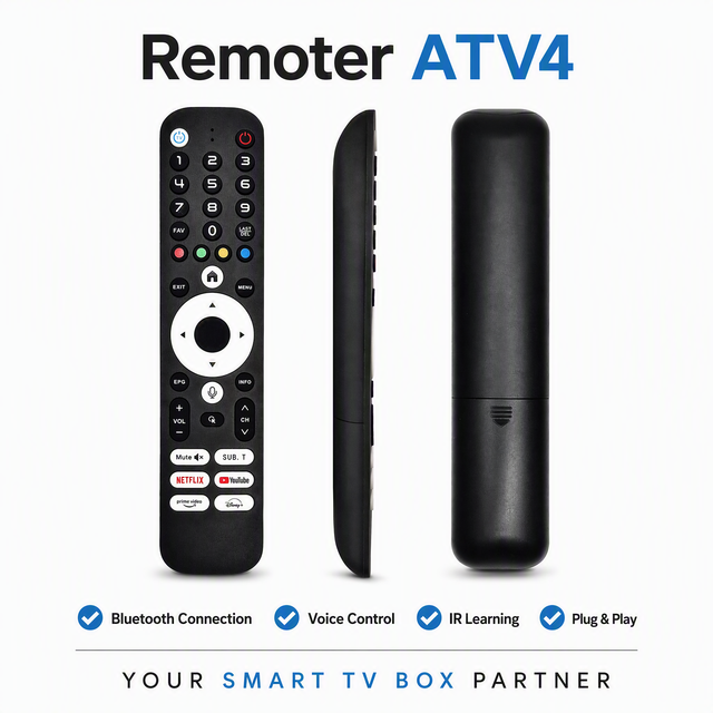 2026 Professional BT Voice Remote Control ATV4 Original Replacement for Q8 TV Box IR Learning Custom Brand Logo OEM ODM Factory
