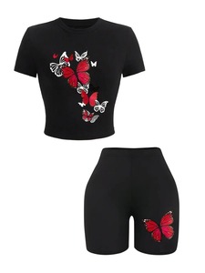 Nuevo diseño elegante al por mayor camisa corta de alta calidad Slim Fit conjuntos de mujeres personalizar 3D impreso 2 piezas conjunto de mujeres - Product Image 4