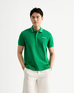 Camiseta de Manga Corta Informal de Alta Calidad para Hombre, Tejida, Estampada, con Botones, Cuello en Contraste Bordado, Transpirable, de Poliéster y Algodón, Ajustada - Product Image 1