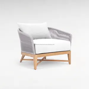 ספה גן מודרני ריהוט חיצוני נוח כיסא עץ עם חבל ארוג ריהוט חיצוני יפה