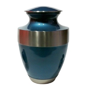 โกศสำหรับงานศพของผู้ใหญ่ทำจากทองเหลืองพร้อมสายพิวเตอร์สีฟ้า - Product Image 1