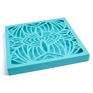 Persian Theme Texture Luxury Lacquer Carving Blue Hollow Painted Wooden Packing Box for Holiday Celebration