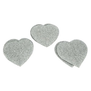 Heart Shape shiny <b>Silver</b> Handmade Glass Beads <b>Coaster</b> Set of Four Pieces washable - Product Image 1