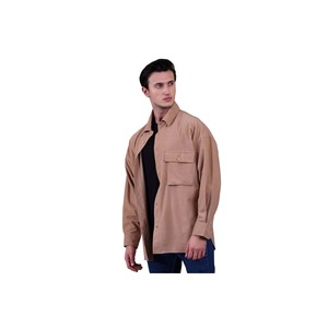Camel Milk Coffee Suede <b>Shirt</b> for Plus Size Men Winter 4-Pocket Oversize with Simple Design Loose <b>Lumberjack</b> Style - Product Image 2