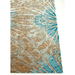 Alfombra Rectangular Kavi Verde de Lana y Seda de Bambú Anudada a Mano con Diseño Teoría del Caos, 10mm, 400x400mm, para Hogar, Dormitorio, Pasillo Abstracto - Product Image 4