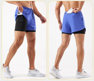 Vente en gros de shorts de sport pour hommes shorts de sport élégants à 2 couches logo personnalisé short de course athlétique 2 en 1 à séchage rapidelivraison DDP - Product Image 3