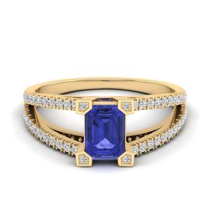 Bague de fiançailles REYES au design élégant en or massif 14 carats avec diamant certifié IGI, taille émeraude, 1 carat, pierre précieuse tanzanite, bague solitaire - Product Image 1