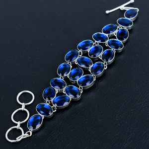 Pulsera de zafiro azul hecha a mano, joyería ajustable chapada en plata de ley 925 para mujer, pulsera de piedras preciosas, regalo de joyería de moda - Product Image 5