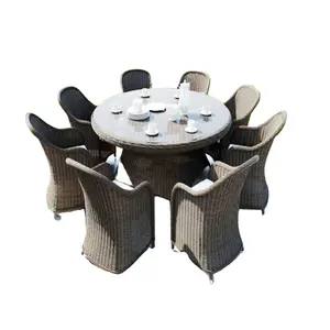 Set da pranzo per Patio 9 pezzi con cuscini tavolo da pranzo per esterni da giardino e sedile per sedia mobili per sedili Poly Rattan Brown