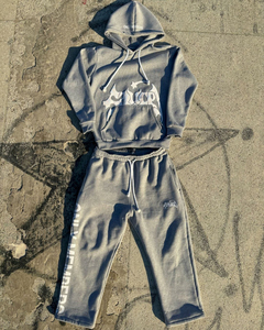Chándal personalizado parches bordados Logo 2 piezas Tech Fleece Jogger conjuntos de gran tamaño chándal pantalones de chándal y Sudadera con capucha conjunto - Product Image 6