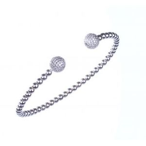 925 Sterling Silver Fine <b>Bangle</b> <b>Bracelet</b> with White Stones - Product Image 4