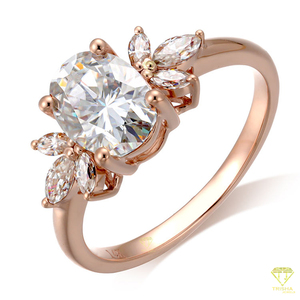 Anillo de moissanita de racimo de marquesa de inspiración Vintage, joyería de compromiso de declaración elegante con piedras laterales redondas y marquesa - Product Image 2