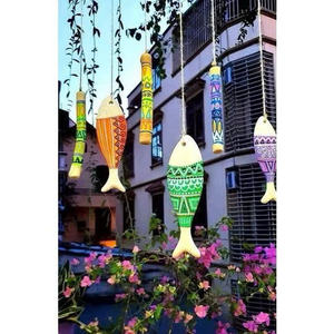 Décoration de poisson en bois bleu et blanc de style méditerranéen en gros, style nautique avec corde et plusieurs tailles de 9 cm à 30 cm pour la décoration de la maison - Product Image 5