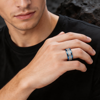 Bague unisexe en carbure de tungstène bleu avec incrustation de météorite, électroplaquée, style couple, pour fiançailles et fêtes, vente en gros directe d'usine JLM