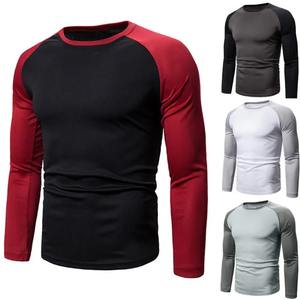 Stylish Men's Slim Fit Long Sleeve Casual <b>T</b>-<b>shirt</b> <b>Fall</b> Spring Sports 100% Cotton Color Matching Patchwork Design Long Sleeve - Product Image 4