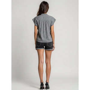 Blusa de viscosa con cuello mandarín tejida a mano para mujer, elegante, para uso diario, teñida lisa, con botones, talla XS, estilo vintage, corte holgado, para otoño y primavera, corta - Product Image 5