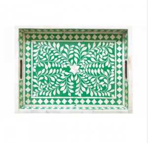 Elégant plateau en bois incrusté d'os personnalisé personnalisé avec des motifs uniques, parfait pour la décoration intérieure de luxe et les cadeaux de fête - Product Image 1