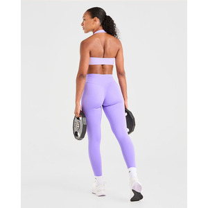 Sujetador deportivo de cuello Halter púrpura pastel con escote en V envolvente detalle de espalda abierta y Sujetador deportivo de alto impacto para mujeres adultas - Product Image 4