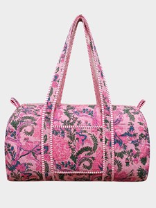 Bolsa de Viaje de Gran Capacidad, Tipo Weekender, de Pana con Estampado Floral Rosa - Product Image 2