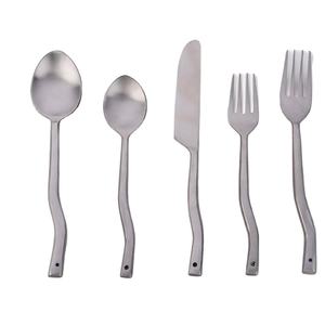 Modern Stainless Steel <b>Flatware</b> with Unique Wavy Handles American Style Silver 5 Pcs Eco-Friendly - Product Image 1