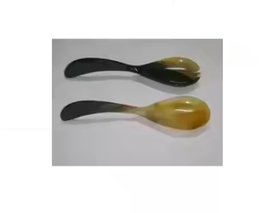 Ensemble de couverts en bois rond de petite taille écologique en corne de buffle avec miroir en acier pour servir lors de fêtes - Product Image 2