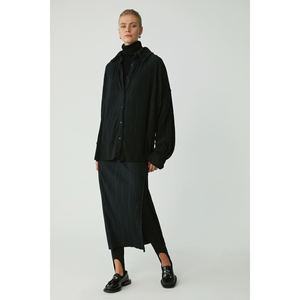 ETHIQUET Suen Women's Ribbed Look Oversize Wide Cut Buttoned Plus Size <b>Shirt</b> - Product Image 1