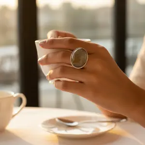 Anillo de Piedras Preciosas Delicado para Mujer, Plata 925, Cuarzo Rutilado, Joyería Hecha a Mano, Chapado en Vermeil, Certificado GRS, Oro de 10K - Product Image 2