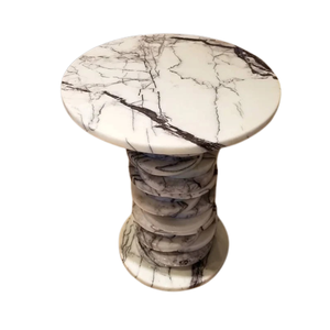 Table basse en marbre couleur lilas et noire produit fini table ronde en marbre, base de table ronde blanche de salle à manger pour dessus en marbre - Product Image 2