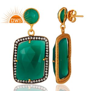 ต่างหูอัญมณีโอนิกซ์ชุบทอง18K ดีไซน์แบบแฮนด์เมดล่าสุดผู้ผลิตเครื่องประดับอัญมณีสังเคราะห์สีเขียว - Product Image 3