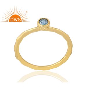 Latest Selling <b>925</b> Sterling <b>Silver</b> 18K Gold Plated Natural London Blue Topaz Gemstone <b>Ring</b> Demi Fine Jewelry Manufacturer - Product Image 1