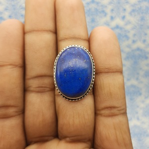 Bague bohème artisanale en argent Sterling 925 avec pierres précieuses, énorme lapis-lazuli naturel, fil torsadé, coupe ovale pour mariage - Product Image 4