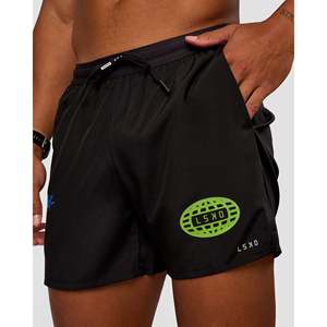 Short de course Pace 5 Lined - Noir Lime Glo Indigo, longueur genou, en polyester tissé, avec broderie - Product Image 1