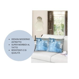 Lot de 4 housses de coussin effet velours doux 45x45 cm bleu gris style abstrait moderne taies d'oreiller décoratives - Product Image 4