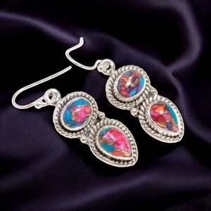 Elegantes pendientes colgantes de Plata de Ley 925, ostra espinosa, piedra preciosa turquesa, joyería colgante fina para compromiso o aniversario - Product Image 2