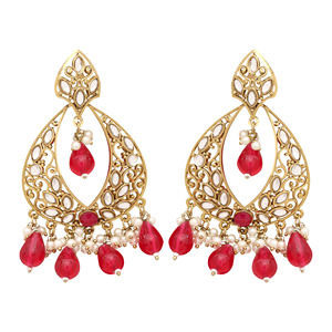 Traditional Kundan Ethnic Flower Shape Dangler Earrings Women's Mehendi Plated Alloy for Parties Wedding Wear Gift Idea for - Product Image 3