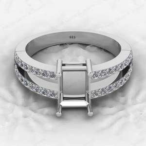 แหวนตั้งอัญมณีรูปแปดเหลี่ยมและเพชรสังเคราะห์ขนาด8x6มม. ทำจาก925สำหรับผู้หญิงแหวนเงินแท้พร้อมตัวยึด CZ - Product Image 1