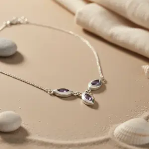 Collier avec pendentifs et breloques en argent 925 avec pierre précieuse améthyste pour femmes - Product Image 3