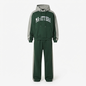 Conjunto de Sudadera con Capucha y Pantalones Deportivos Personalizados para Hombre, Color Verde Oscuro y Crema, de Algodón y Felpa, Estilo Urbano, OEM - Product Image 1