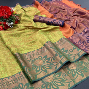 Minakari Work-Blusa de seda de cobre puro, color dorado, liso y suave - Product Image 1